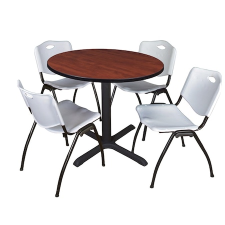 Cain Cain Round Table & Chair Set, Wood, Metal, Plastic Top, Cherry TB36RNDCH47GY